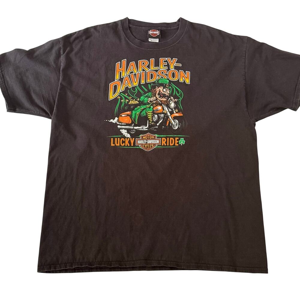 Harley-Davidson Leprechaun Motorcycle 2XL T-Shirt Daytona Beach Patriotic Black